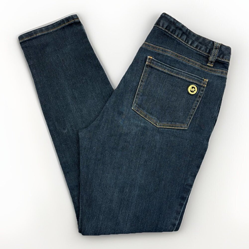 Michael Kors Womens Skinny Jeans Size 8 Blue Mid Rise Stretch Logo 5-Pockets EUC